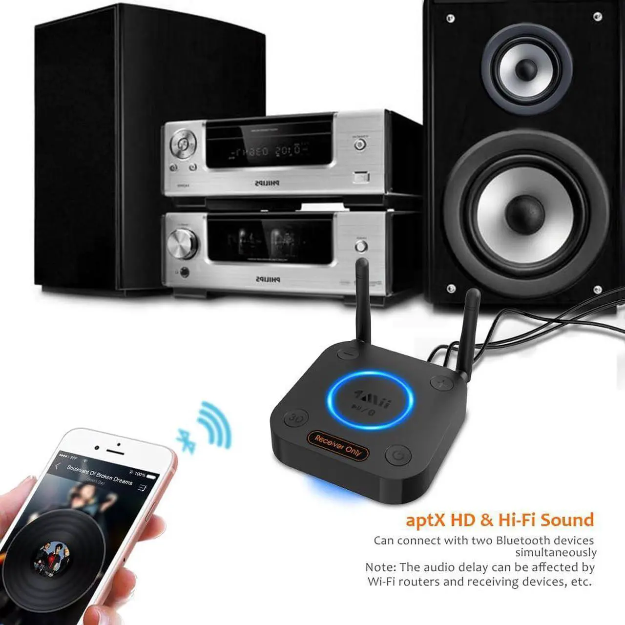 Alt view image 4 of 5 - [Upgraded] 1Mii B06Pro Long Range Bluetooth Receiver, HiFi Wireless Audio Adapter, Bluetooth 5.1 Receiver with 3D Surround aptX HD Low Latency Optical RCA AUX 3.5mm Coaxial for Home Stereo System