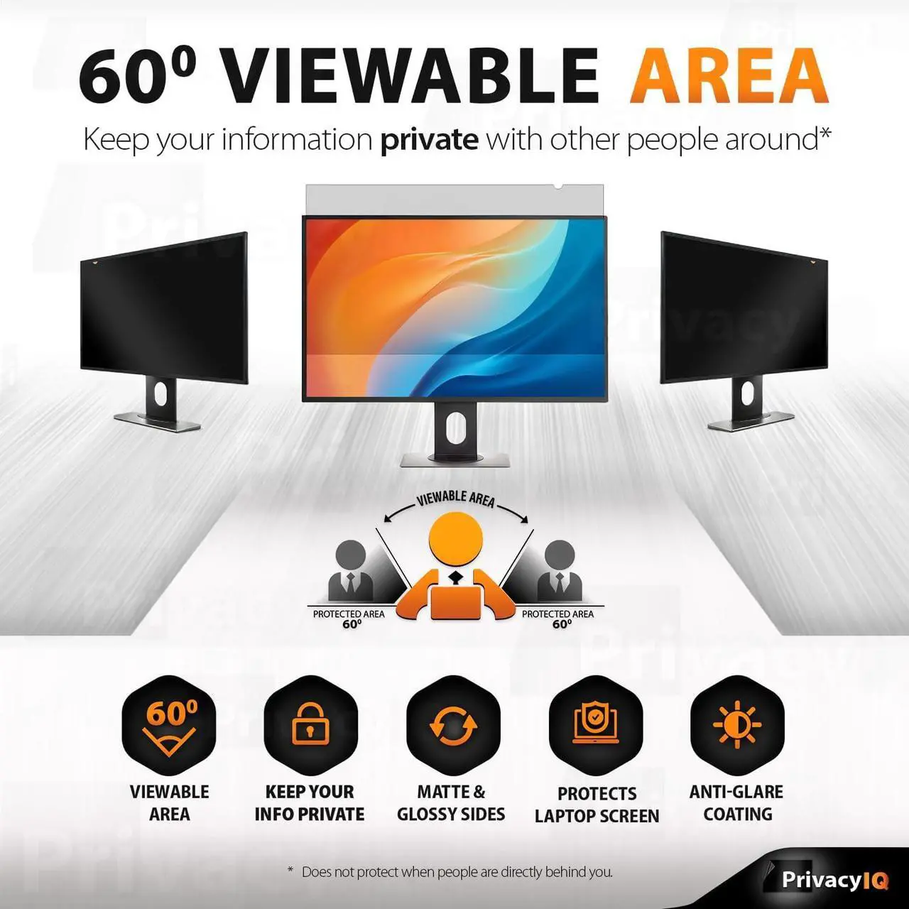 Alt view image 4 of 5 - Privacy IQ 24" Inch 16:9 (2 Pack) Monitor Privacy Screen-Filter for 60 Degree Privacy, Advanced Anti-Glare, UV Light Reduction & Blue Light Filter