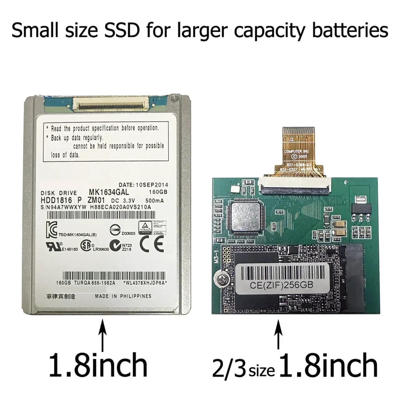 Alt view image 4 of 5 - SELLTOONE 256GB SSD for iPod Classic 6th 7th iPod Video 5Gen 5.5th Replace HS081HA MK8010GAH MK8022GAA MK1634GAL MK1231GAL ZIF CE Solid State Drive (256GB)