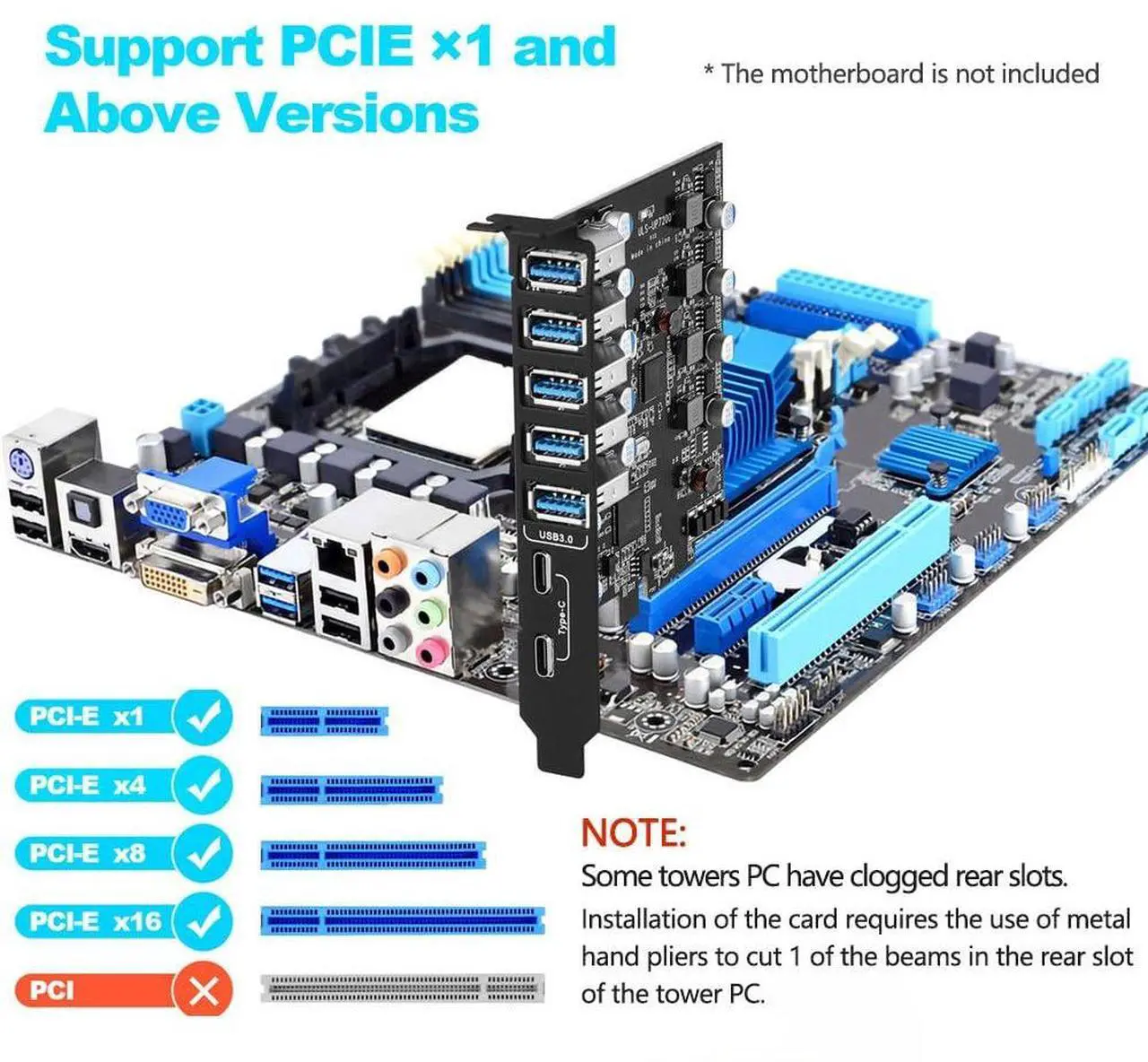 Alt view image 2 of 5 - PCI-E to USB 3.0 7-Port(2X USB-C - 5X Type-A) Expansion Card,PCI Express USB Add in Card, Internal USB3 Hub Converter for Desktop PC Adapter Support Windows 10/8/7/XP and MAC OS 10.8.2 Above