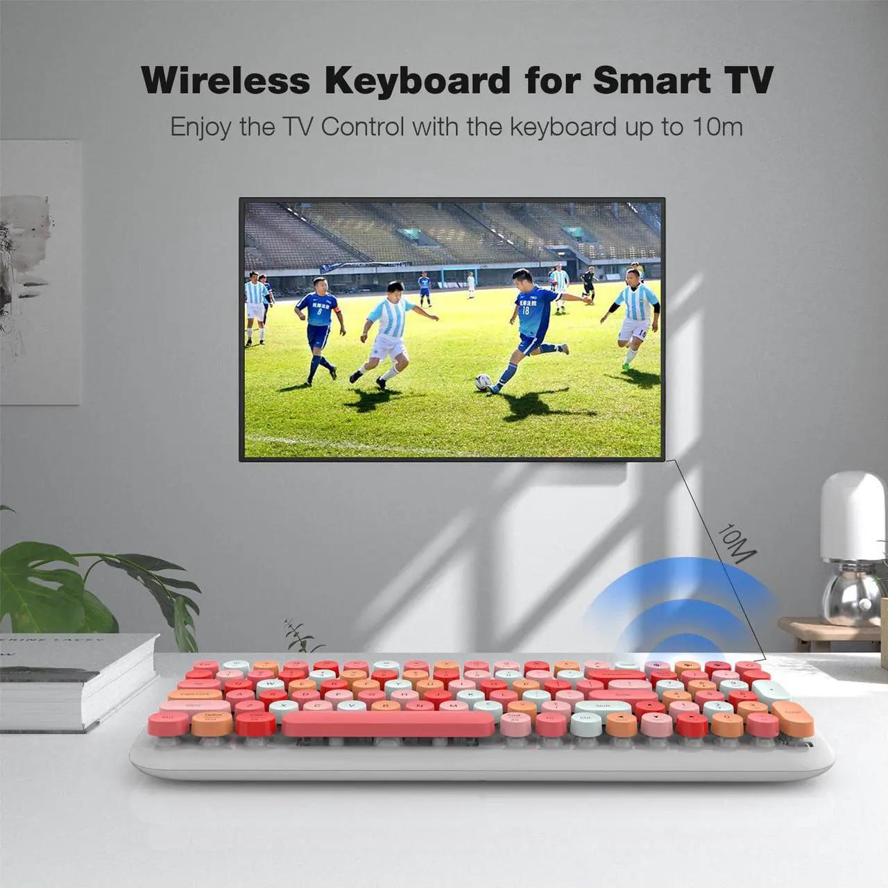 Alt view image 3 of 5 - MOFII Wireless Bluetooth Keyboard for Laptop & Android, Connect up to 3 Devices Simultaneously, Portable 100-Key Typewriter Retro Round Keycaps Keyboard - Lipstick Colors