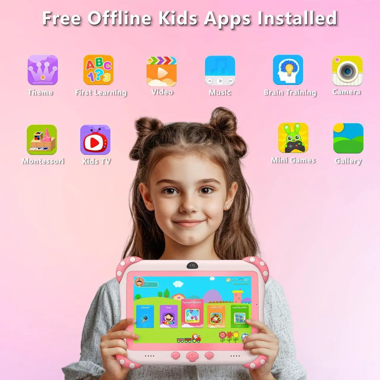 Alt view image 2 of 5 - Kids Tablet 7 inch Tablet for Kids Wifi Kids Tablets 32G Android 10 Dual Camera Educational Games Parental Control, Toddler Tablet with Kids Software Pre-Installed Kid-Proof YouTube Netflix (Pink)