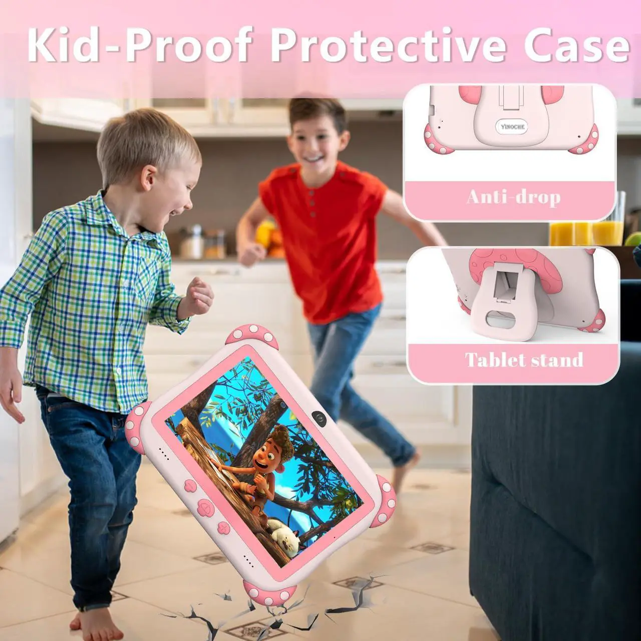 Alt view image 5 of 5 - Kids Tablet 7 inch Tablet for Kids Wifi Kids Tablets 32G Android 10 Dual Camera Educational Games Parental Control, Toddler Tablet with Kids Software Pre-Installed Kid-Proof YouTube Netflix (Pink)