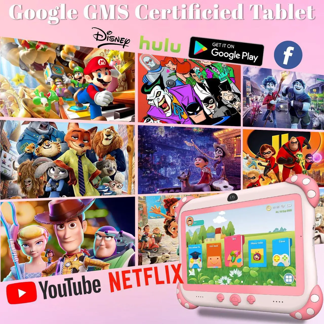 Alt view image 3 of 5 - Kids Tablet 7 inch Tablet for Kids Wifi Kids Tablets 32G Android 10 Dual Camera Educational Games Parental Control, Toddler Tablet with Kids Software Pre-Installed Kid-Proof YouTube Netflix (Pink)