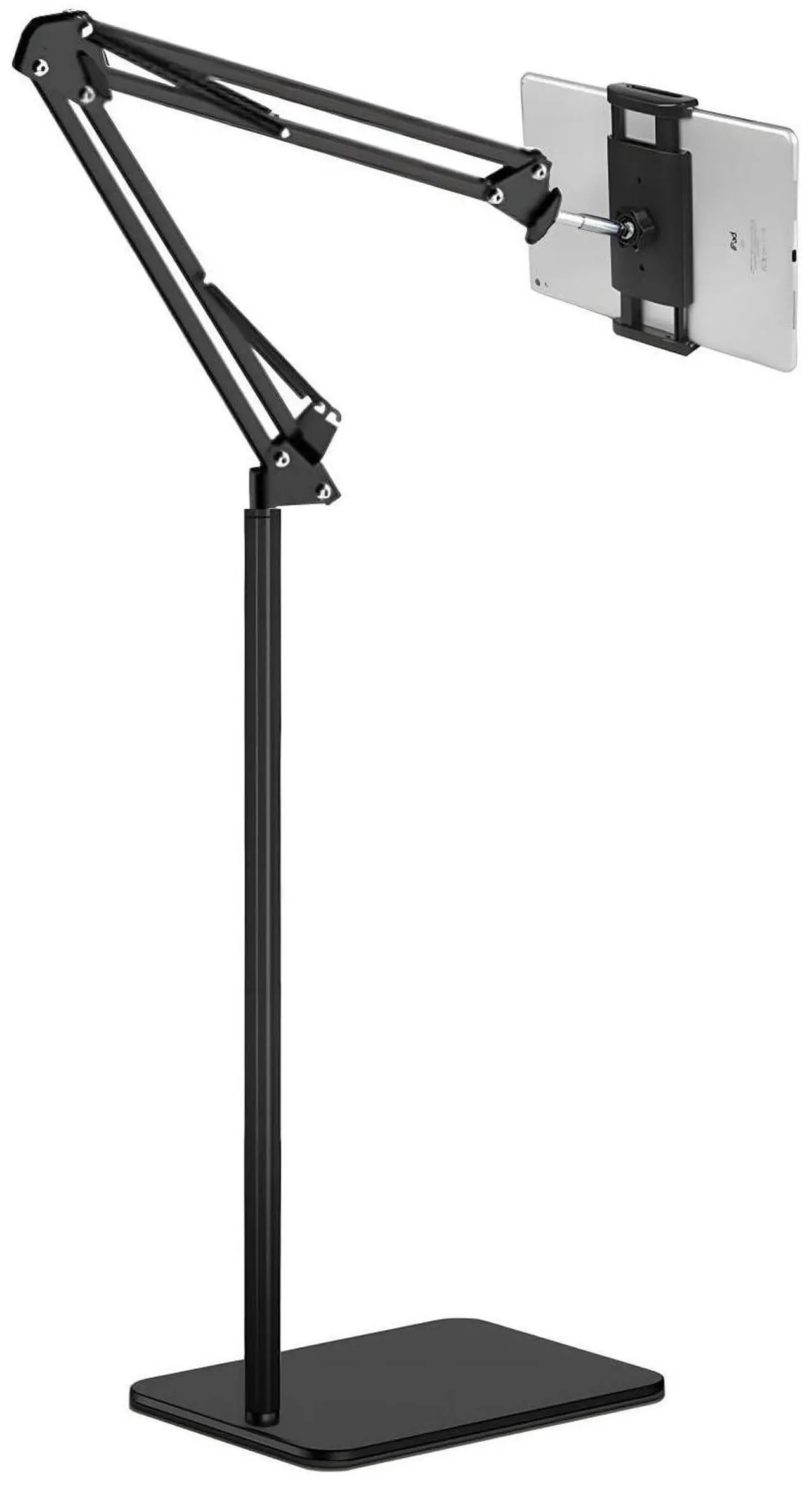 Main image of pemsem Tablet Floor Stand for Phone Tablet, 360° Swivel Boom Arm Overhead Phone Mount, Compatible with iPad Pro 12.9 Samsung Galaxy Tab for Live Streaming Online Classes