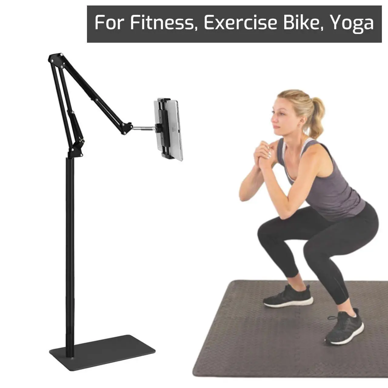 Alt view image 5 of 5 - pemsem Tablet Floor Stand for Phone Tablet, 360° Swivel Boom Arm Overhead Phone Mount, Compatible with iPad Pro 12.9 Samsung Galaxy Tab for Live Streaming Online Classes