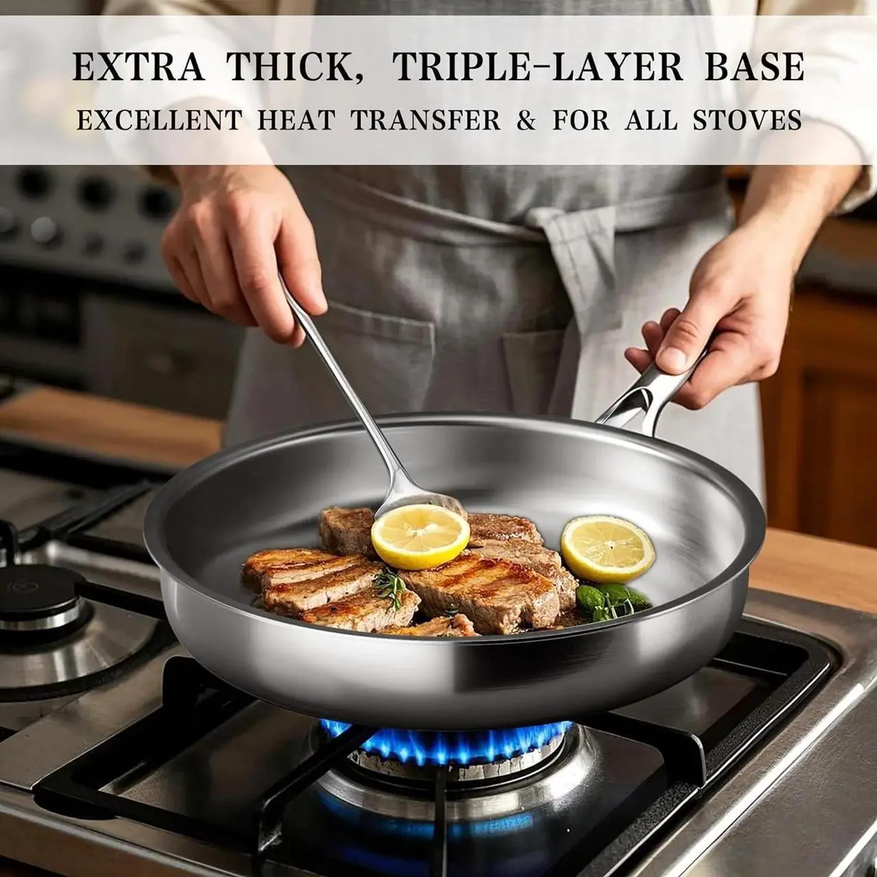 Alt view image 4 of 7 - Tri-ply Stainless Pots And Pans Set with Steamer Basket, Non Toxic Induction Cookware