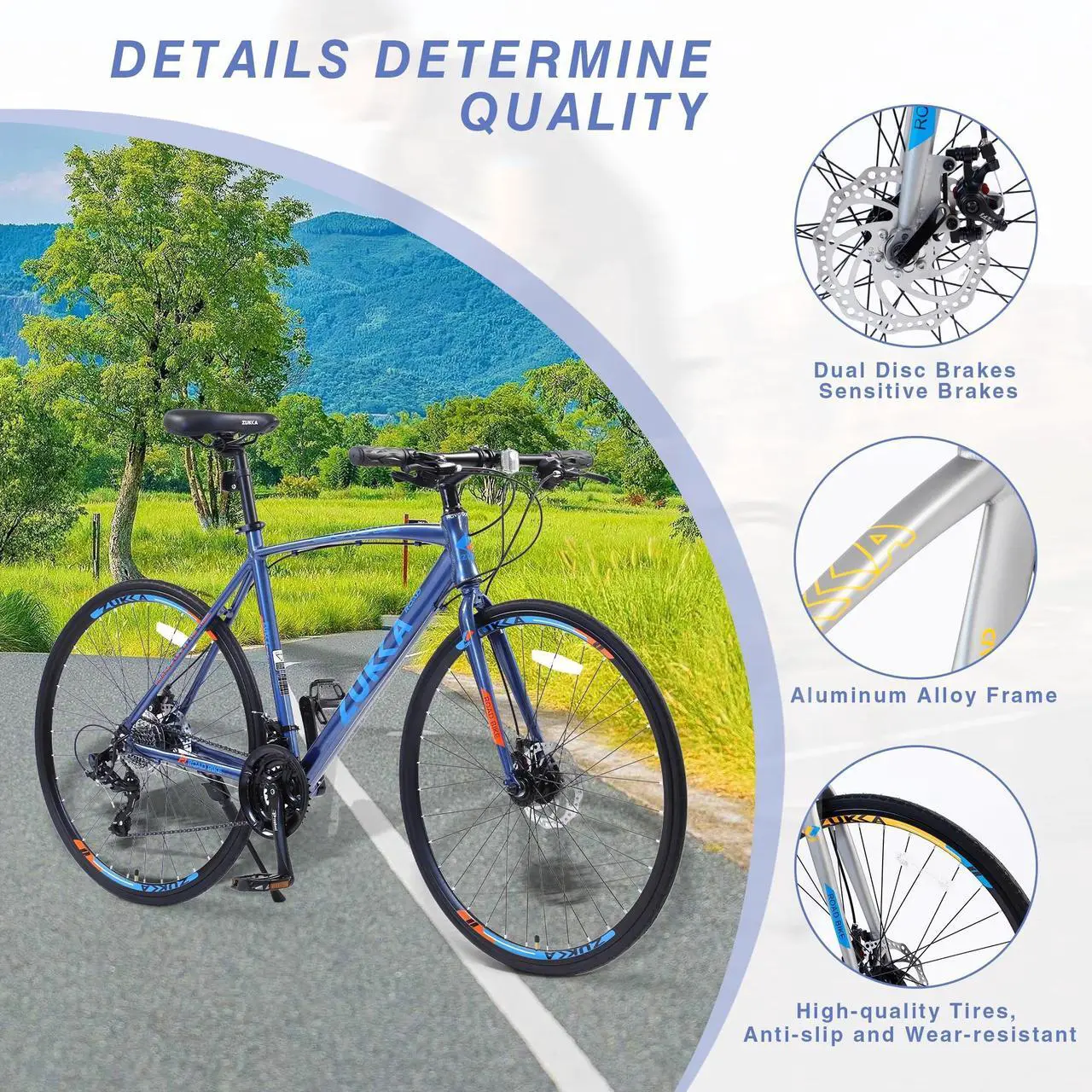 Alt view image 3 of 7 - 24 Speed Hybrid bike Disc Brake 700C Road Bike For men women's City Bicycle