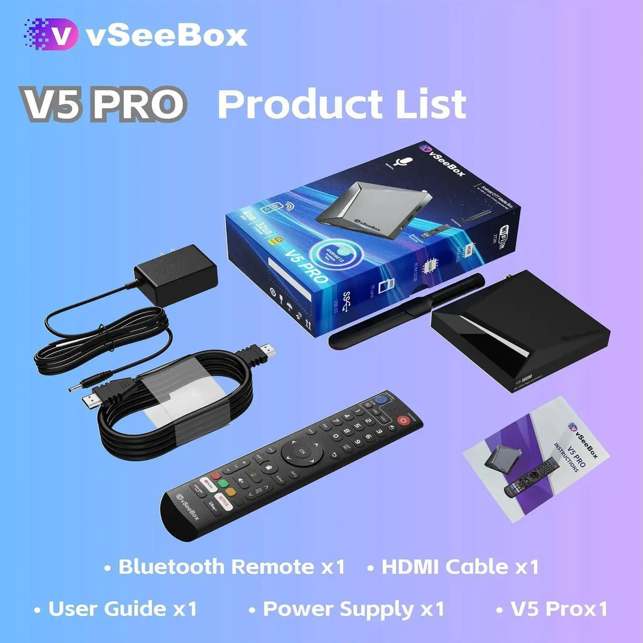Alt view image 7 of 10 - VseeBox V5 Pro - 32GB Storage - Bundle Gifts: 8K HDMI Cable, Mini Backlit Keyboard and Ethernet Adapter (Easy Setup, US Support)