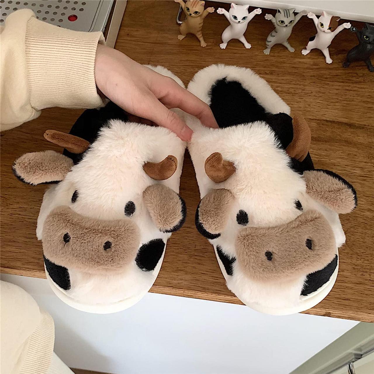 Alt view image 5 of 6 - Wsedper Cute Soft Cow Slippers for Women, Cartoon Cow Print Slippers, Fluffy Cotton Animal Slippers for Indoor Outdoor Winter (Full Heel,Women 6.5-7.5/Men 5.5-6.5)