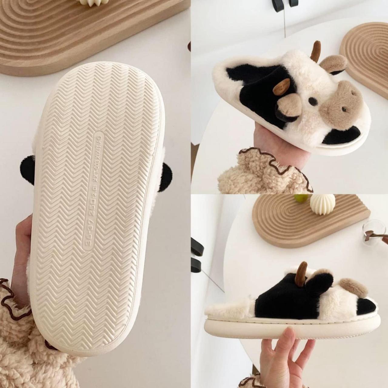 Alt view image 4 of 6 - Wsedper Cute Soft Cow Slippers for Women, Cartoon Cow Print Slippers, Fluffy Cotton Animal Slippers for Indoor Outdoor Winter (Full Heel,Women 6.5-7.5/Men 5.5-6.5)
