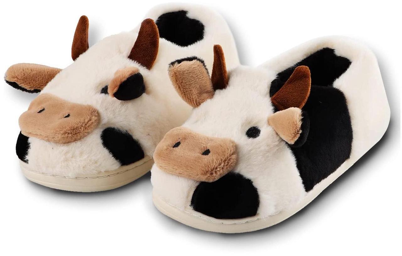 Main image of Wsedper Cute Soft Cow Slippers for Women, Cartoon Cow Print Slippers, Fluffy Cotton Animal Slippers for Indoor Outdoor Winter (Full Heel,Women 6.5-7.5/Men 5.5-6.5)
