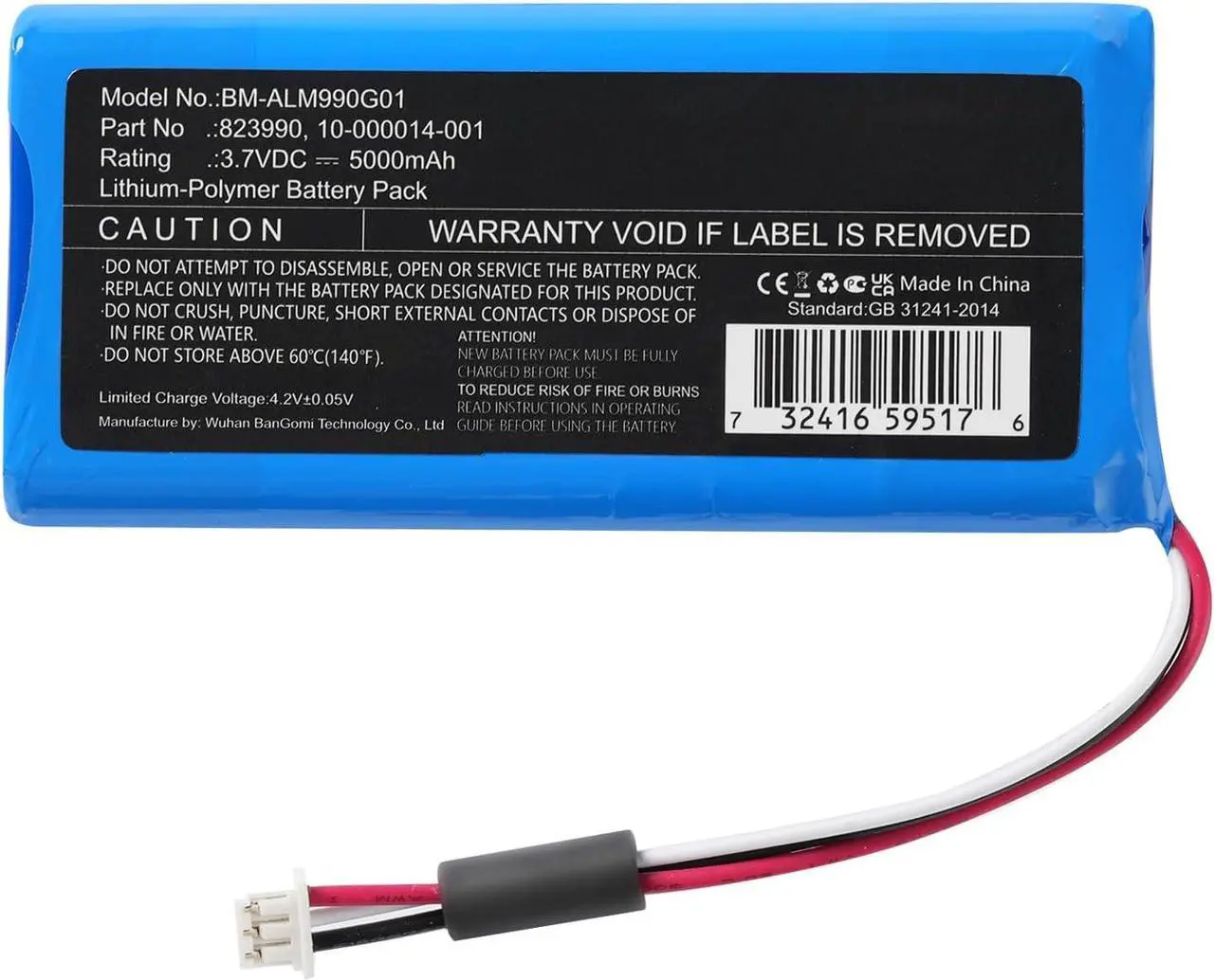 Alt view image 2 of 7 - 823990 Battery Replacement for 2GIG GC3 Panel, GC3e Panel, SP1-GC3, 2GIG 10-000014-001 Battery