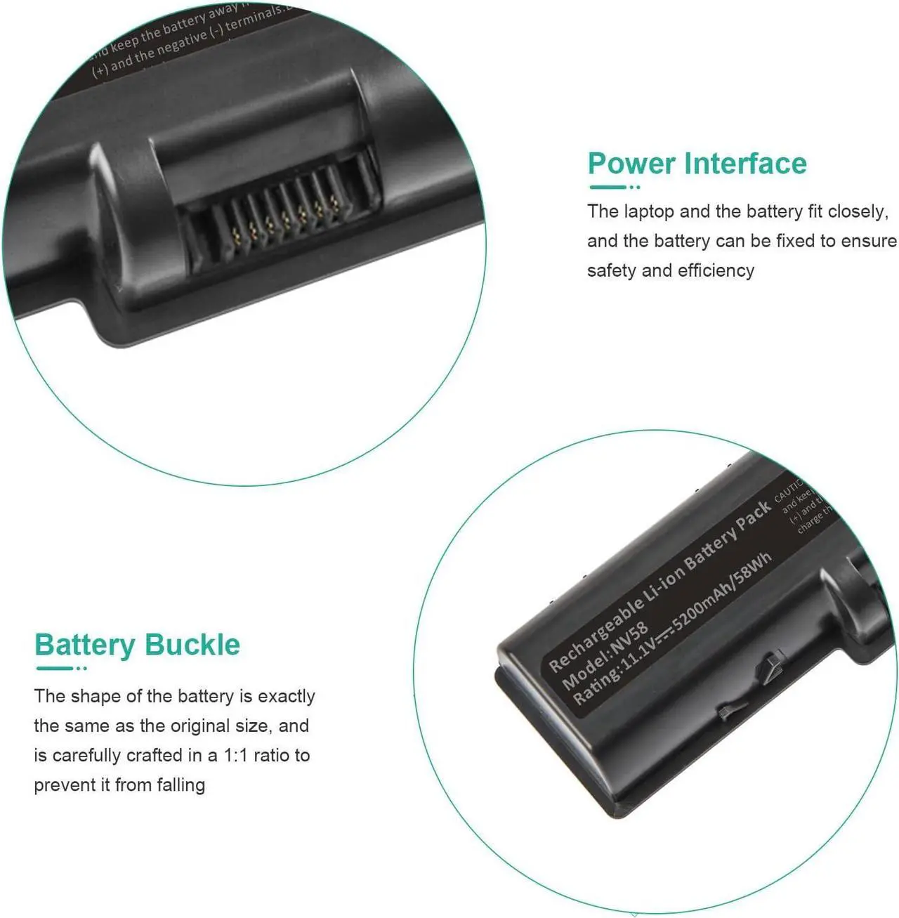 Alt view image 3 of 7 - TREE.NB Laptop Battery for Gateway NV52 NV53 NV54, AS09A31 AS09A61 AS09A51 AS09A41 AS09A71 AS09A75 Aspire 5532 5732Z eMachines E725 E525 E627 [6 Cells/5200mAh/58wh]