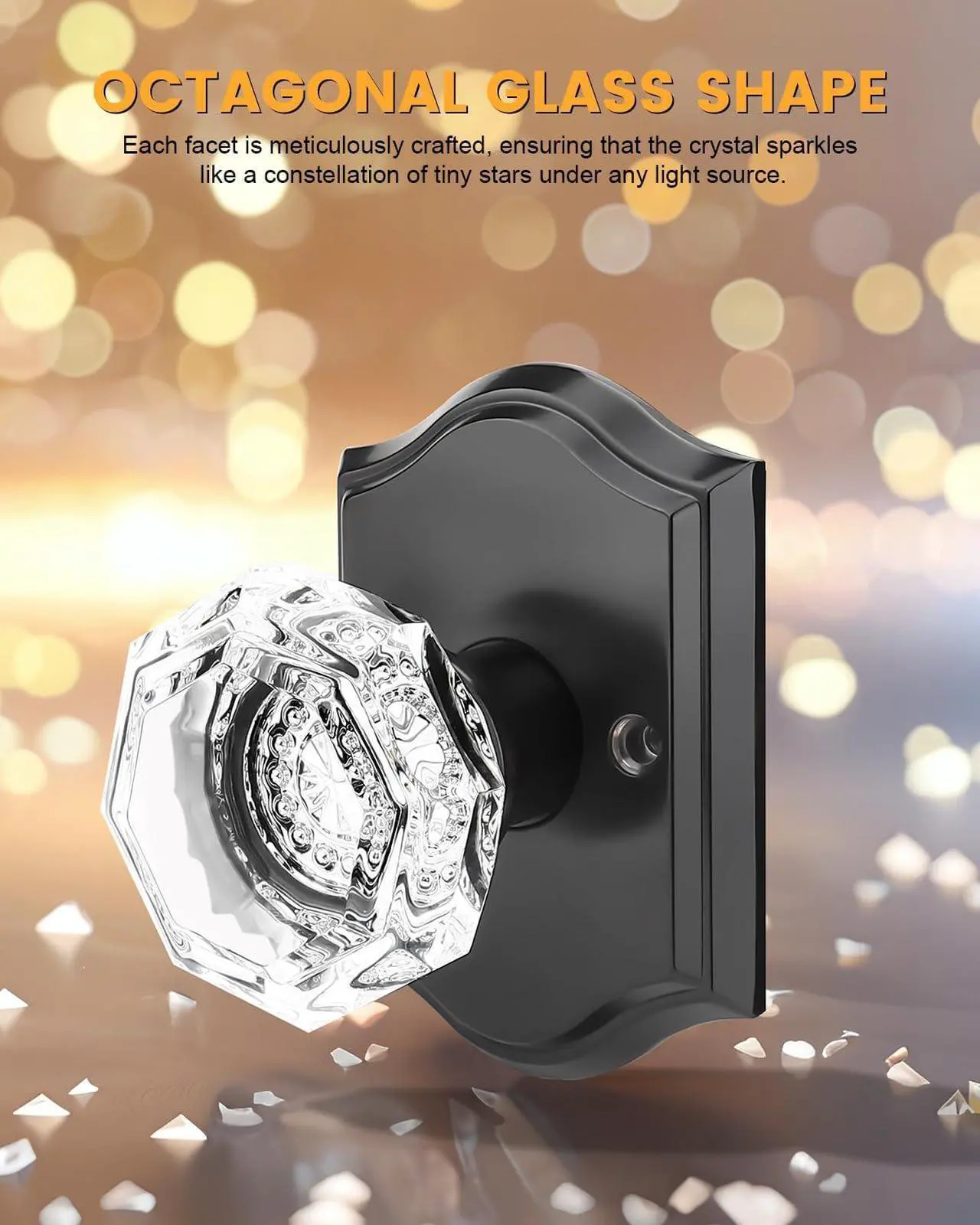 Alt view image 3 of 7 - Gobrico Matte Black Passage Door Knobs Interior,Crystal Glass Door Knobs for Hall Closet,Keyless Clear Diamond Glass Door Lock Handle,3 Pack