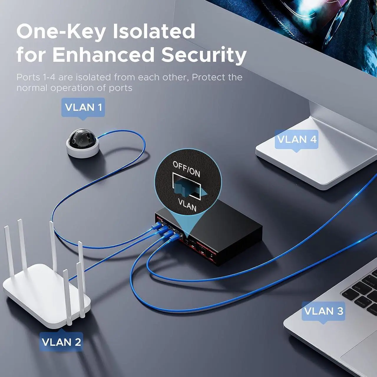 Alt view image 5 of 7 - 6 Port 2.5G Switch ,4×2.5G Ports + 2x10G SFP Ethernet Switch, 60Gbps, Plug & Play, Fanless Metal, VLAN & Lightning Protection for Gaming/NAS/4K/8K Streaming (IEEE 802.3)