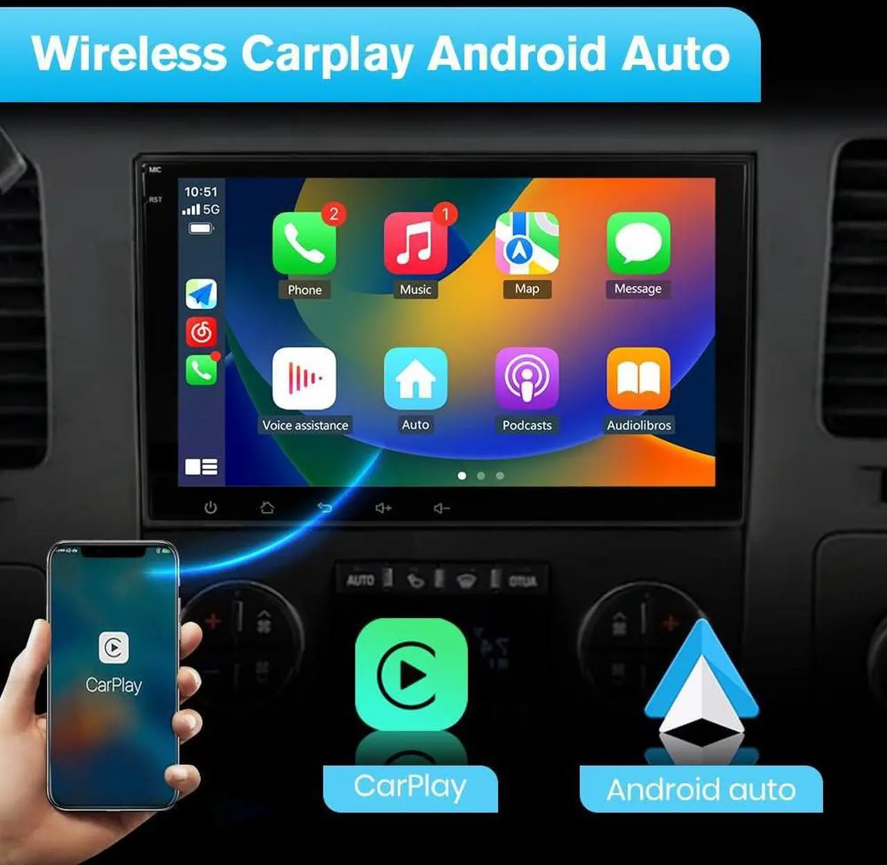 Alt view image 2 of 6 - litillbuly Android 13 [2G+32G] Car Radio for GMC Sierra Yukon Chevrolet Buick Chevy Silverado,8 Inch Touch Screen Stereo with GPS WiFi SWC Wireless CarPlay Android Auto