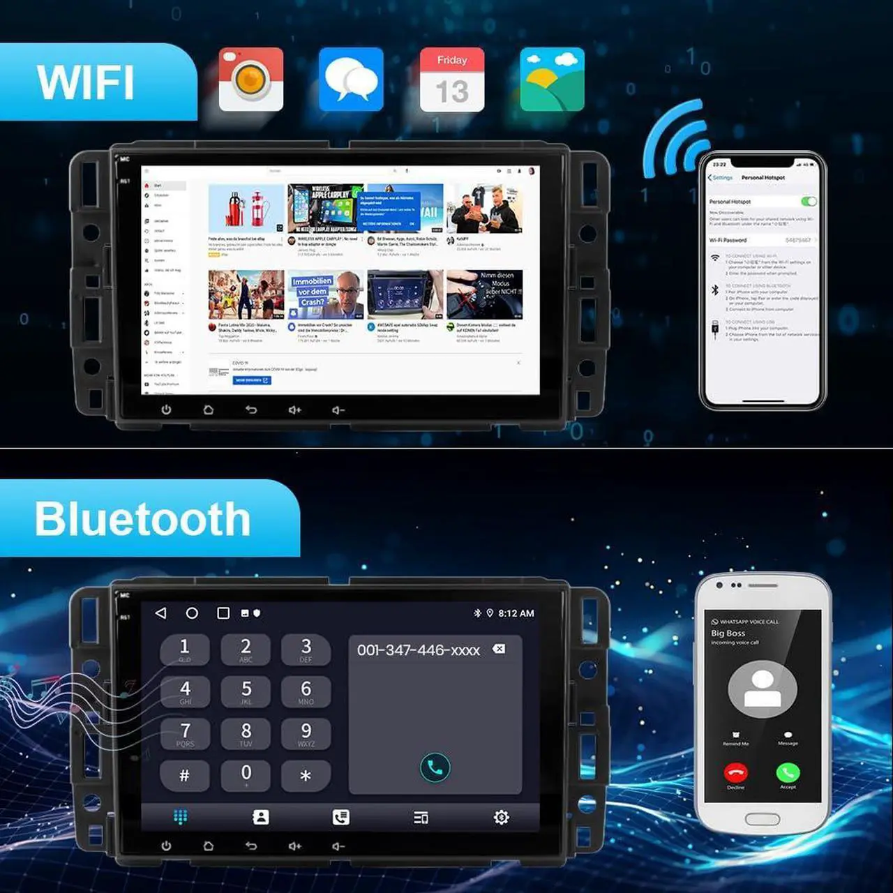 Alt view image 4 of 6 - litillbuly Android 13 [2G+32G] Car Radio for GMC Sierra Yukon Chevrolet Buick Chevy Silverado,8 Inch Touch Screen Stereo with GPS WiFi SWC Wireless CarPlay Android Auto