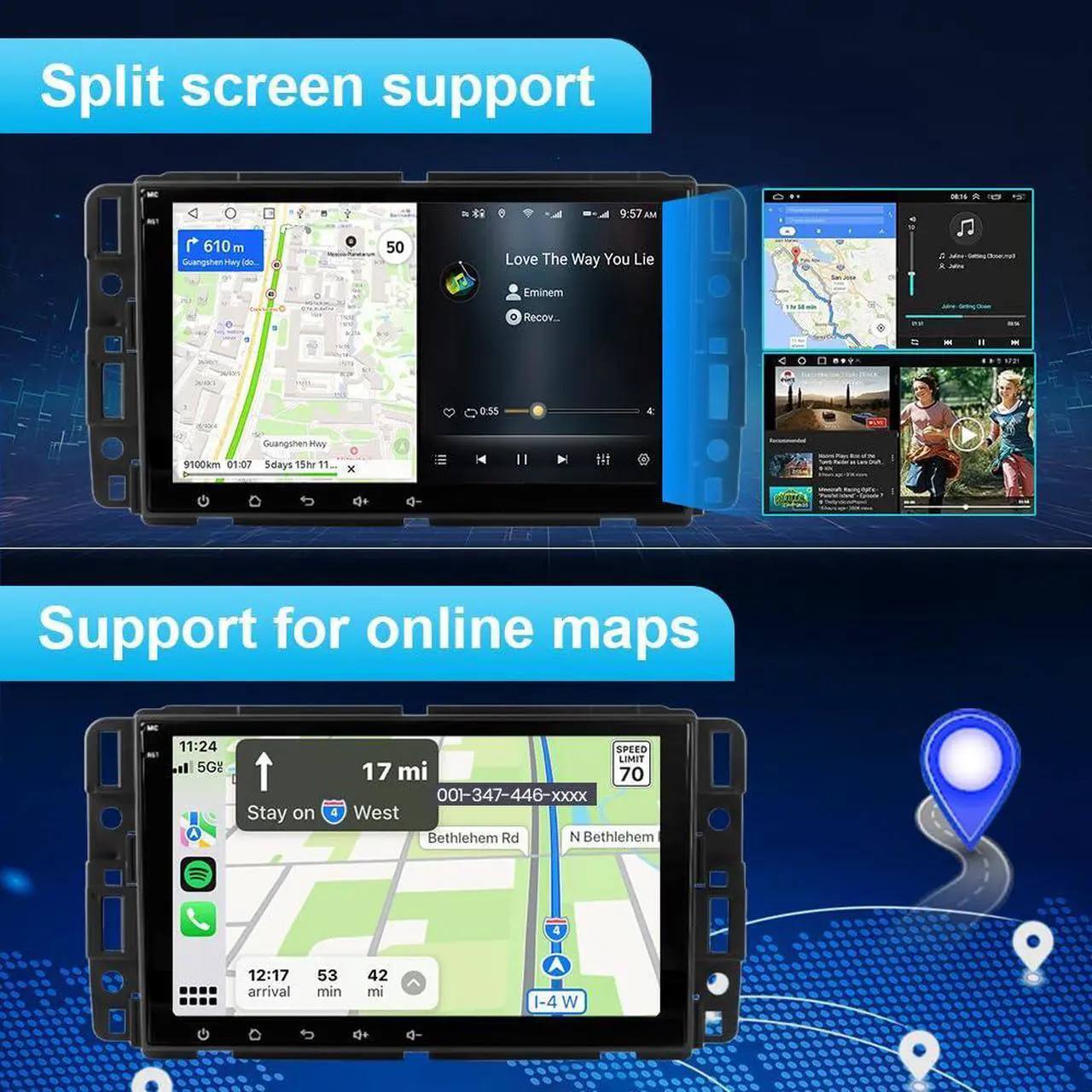 Alt view image 5 of 6 - litillbuly Android 13 [2G+32G] Car Radio for GMC Sierra Yukon Chevrolet Buick Chevy Silverado,8 Inch Touch Screen Stereo with GPS WiFi SWC Wireless CarPlay Android Auto