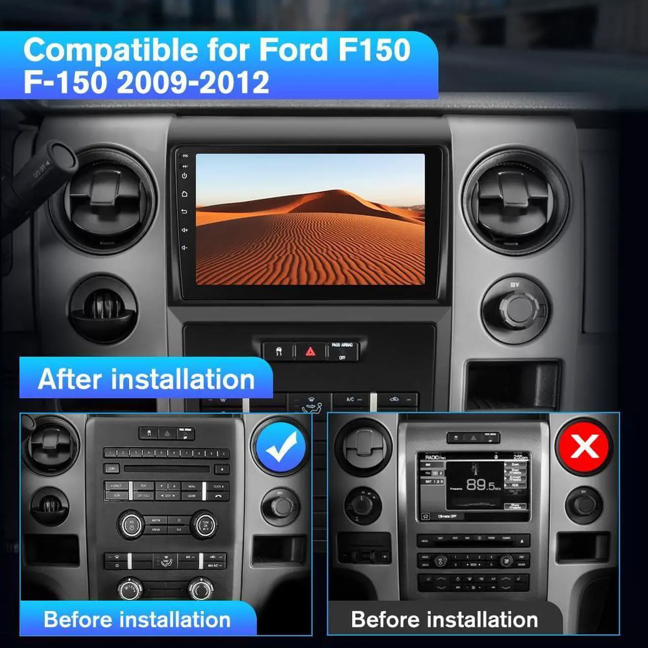 Alt view image 2 of 7 - litillbuly Car Radio Stereo [2G+64G] for Ford F150 F-150 2009 2010 2011 2012, 9 inch Touch Screen Android 13 Head Unit with CarPlay/Android Auto SWC GPS WiFi