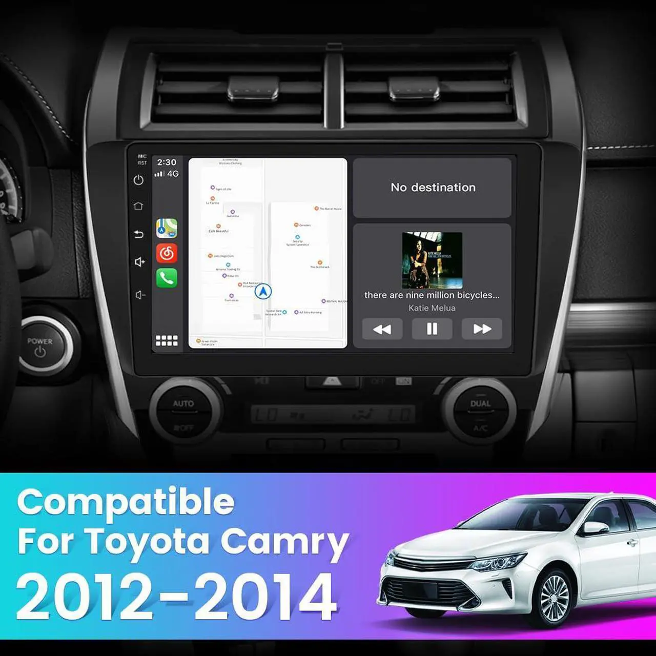 Alt view image 2 of 6 - litillbuly Android 13 [2GB+32GB] Car Radio Compatible for Toyota Camry 2012 2013 2014, 10 Inch Touch Screen with GPS/FM/WiFi/USB, Support SWC, Wireless CarPlay Android Auto