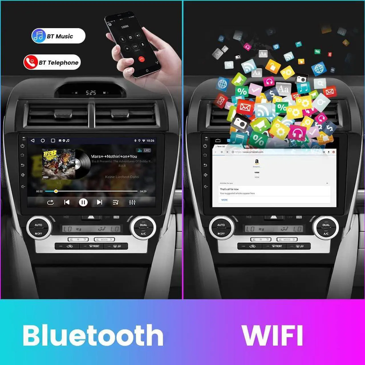 Alt view image 4 of 6 - litillbuly Android 13 [2GB+32GB] Car Radio Compatible for Toyota Camry 2012 2013 2014, 10 Inch Touch Screen with GPS/FM/WiFi/USB, Support SWC, Wireless CarPlay Android Auto