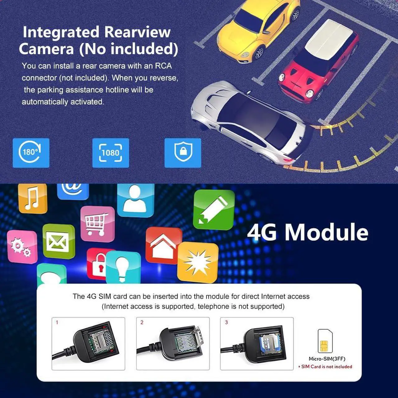 Alt view image 3 of 7 - litillbuly 10.6 Inch Android 13 Single Din Car Radio [4GB RAM + 64GB ROM] with Wireless CarPlay & Android Auto, 4G, Knob Button, GPS, DSP, WiFi, Bluetooth, SWC