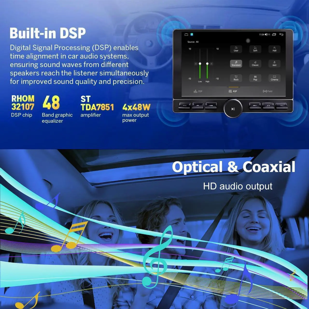 Alt view image 5 of 7 - litillbuly 10.6 Inch Android 13 Single Din Car Radio [4GB RAM + 64GB ROM] with Wireless CarPlay & Android Auto, 4G, Knob Button, GPS, DSP, WiFi, Bluetooth, SWC