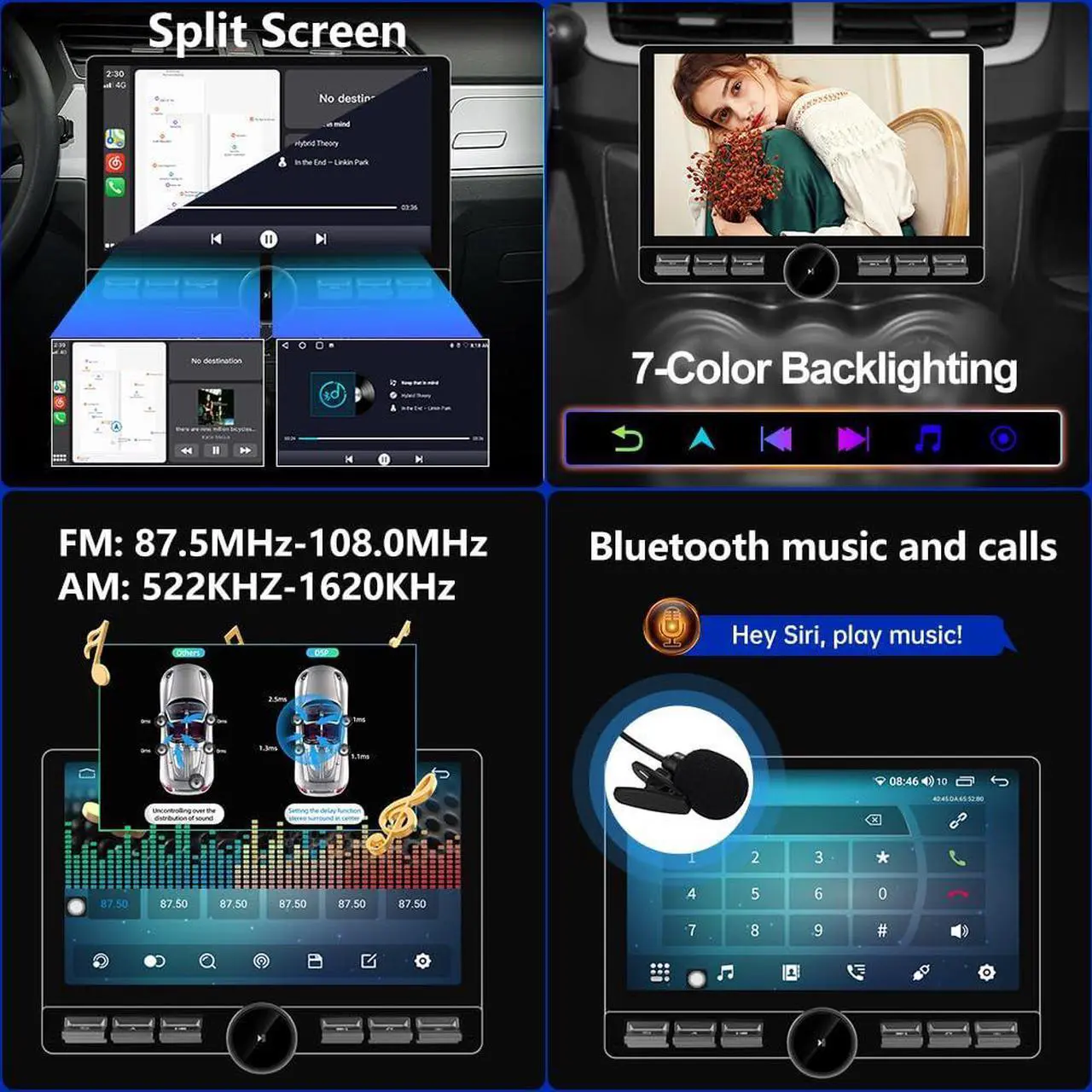 Alt view image 6 of 7 - litillbuly 10.6 Inch Android 13 Single Din Car Radio [4GB RAM + 64GB ROM] with Wireless CarPlay & Android Auto, 4G, Knob Button, GPS, DSP, WiFi, Bluetooth, SWC