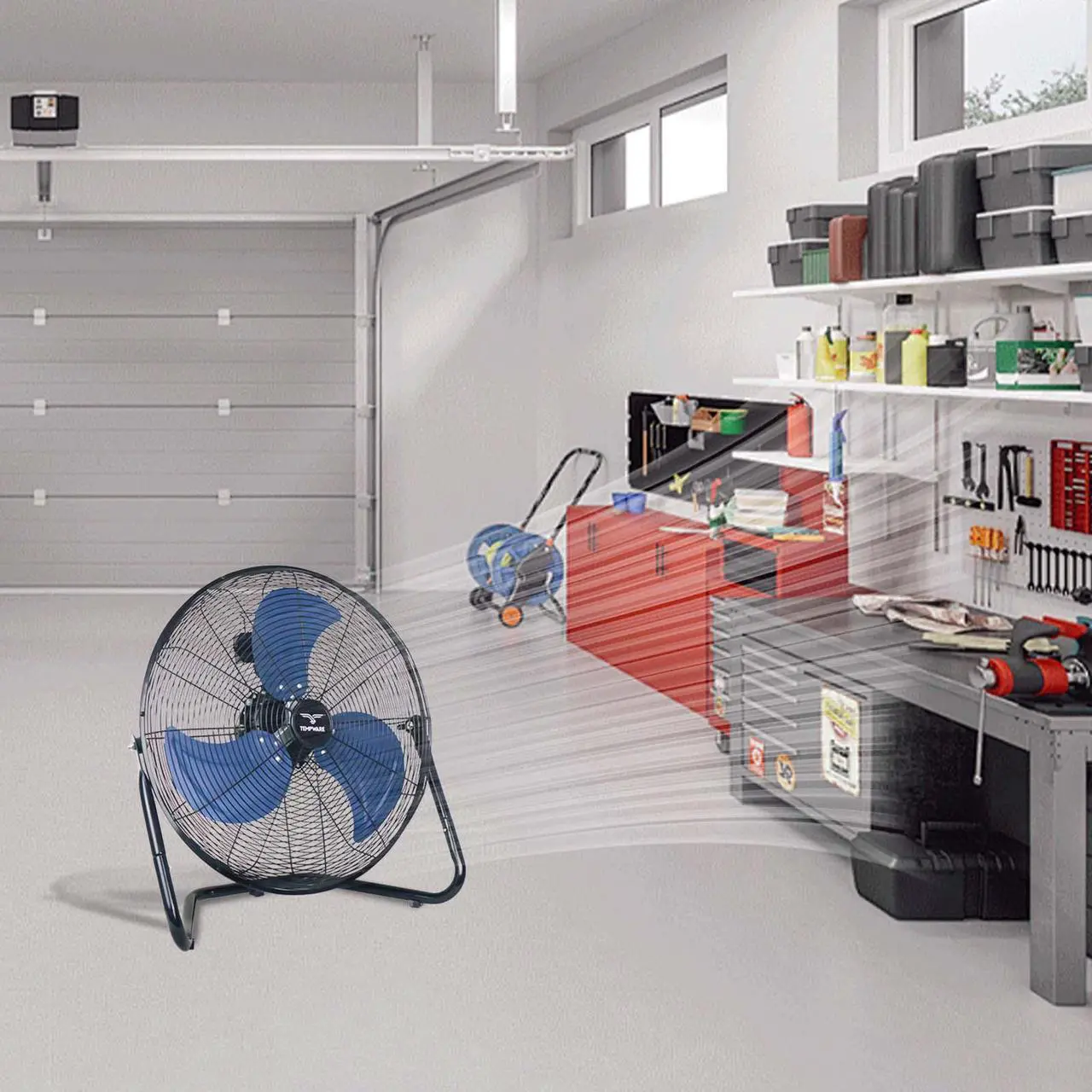 Alt view image 4 of 6 - TEMPWARE 20 Inch High Velocity Industrial Floor Fan, Heavy Duty 3-Speed Metal Cradle Fans with 360° Tilt for Workshop, Warehouse, Garage, Factory and Basement