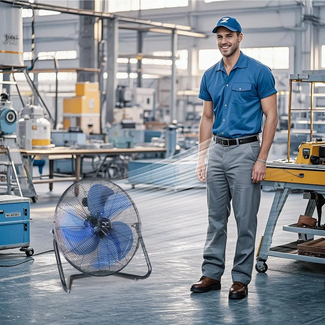 Alt view image 6 of 6 - TEMPWARE 20 Inch High Velocity Industrial Floor Fan, Heavy Duty 3-Speed Metal Cradle Fans with 360° Tilt for Workshop, Warehouse, Garage, Factory and Basement