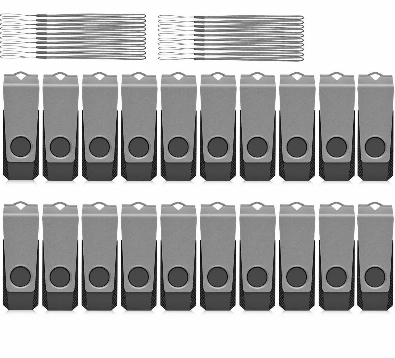 Main image of AGECASH 4GB Flash Drives 20 Pack USB 2.0 Flash Drives 4GB Thumb Drive 20 Packs Swivel Pendrive Zip Drive USB Memory Stick with 20PCS Lanyard Jump Drive Multipack Gray