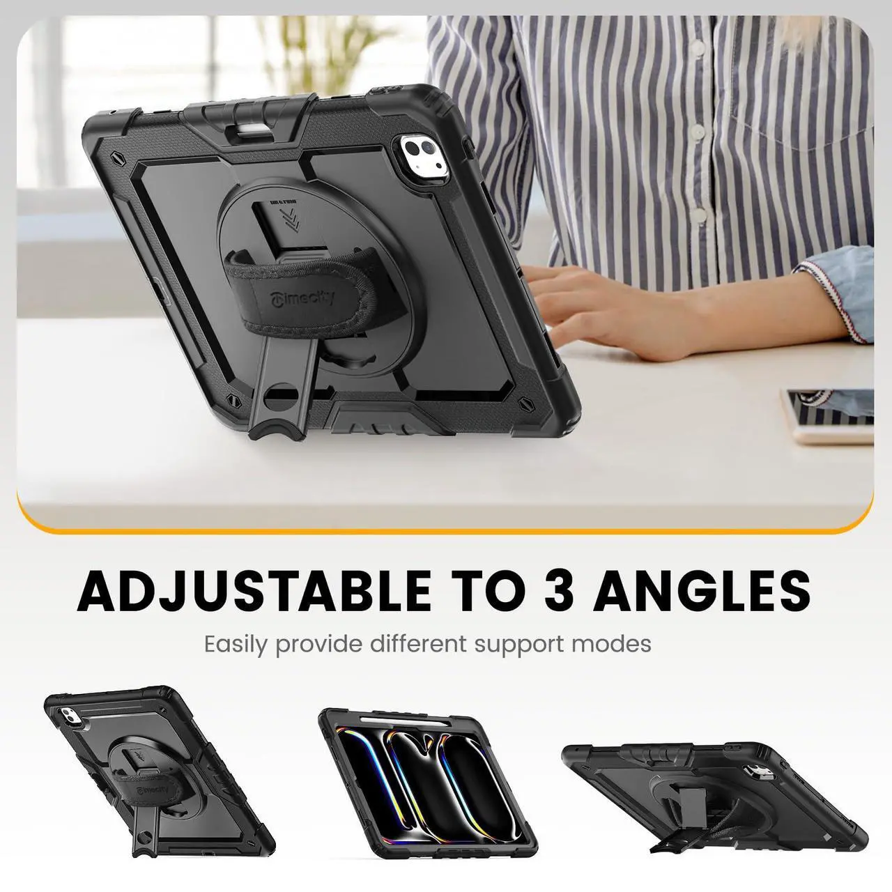 Alt view image 5 of 5 - timecity for iPad Pro 13 Inch M4 Case 2024 7th Gen, 360° Rotating Stand, Pencil Holder & Wireless Charging, Shockproof with Screen Protector & Shoulder Strap - for Designers & Professionals, Black