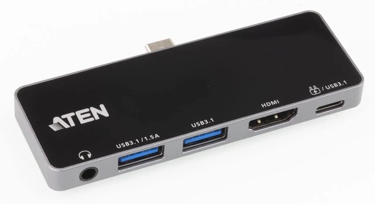 Alt view image 4 of 5 - ATEN 5-in-1 USB-C Travel Dock w/Audio Port, 92W PD, 3840 x 2160 60Hz 30Hz, USB 3.2 Thunderbolt 3, HDMI, 3.5mm Mic, Headphone for Windows, Mac, iPad, Android Mobile, Laptop, Desktop UH3238
