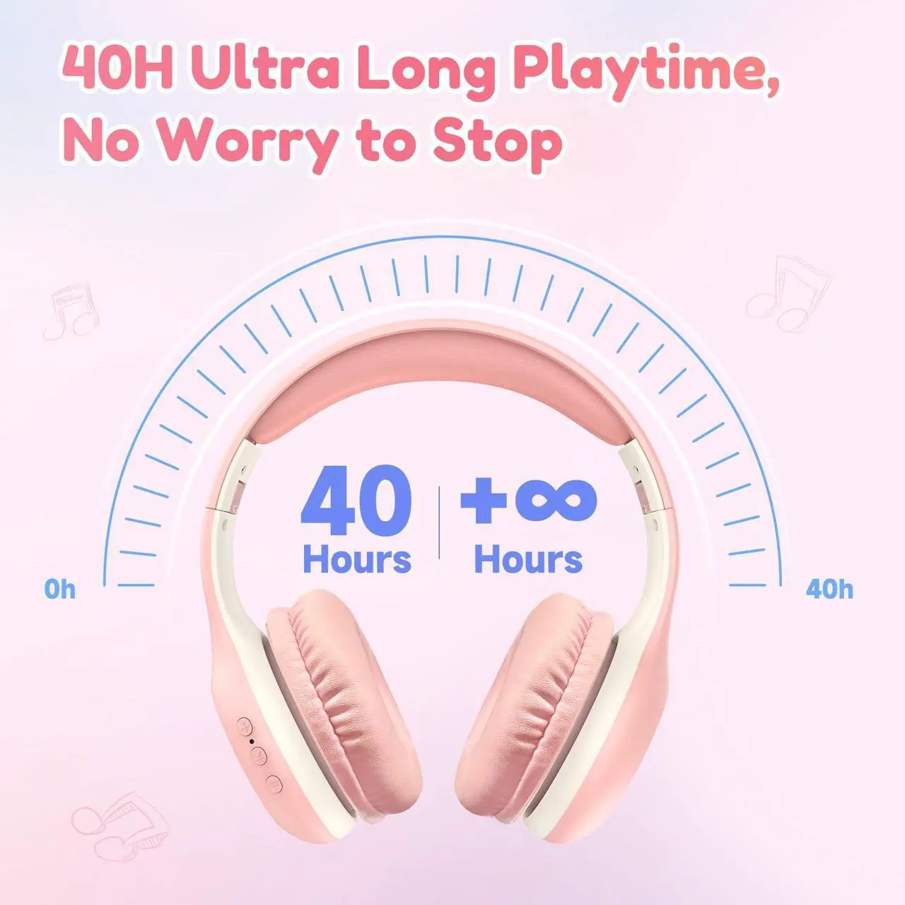 Alt view image 5 of 5 - EarFun K2 Kids Bluetooth Headphones, Kids Headphones with Volume Limited, 40H Playtime, Built-in Mic, Stereo Sound, Foldable Over-Ear Headphone for School/Travel/iPad/Tablet, Pink