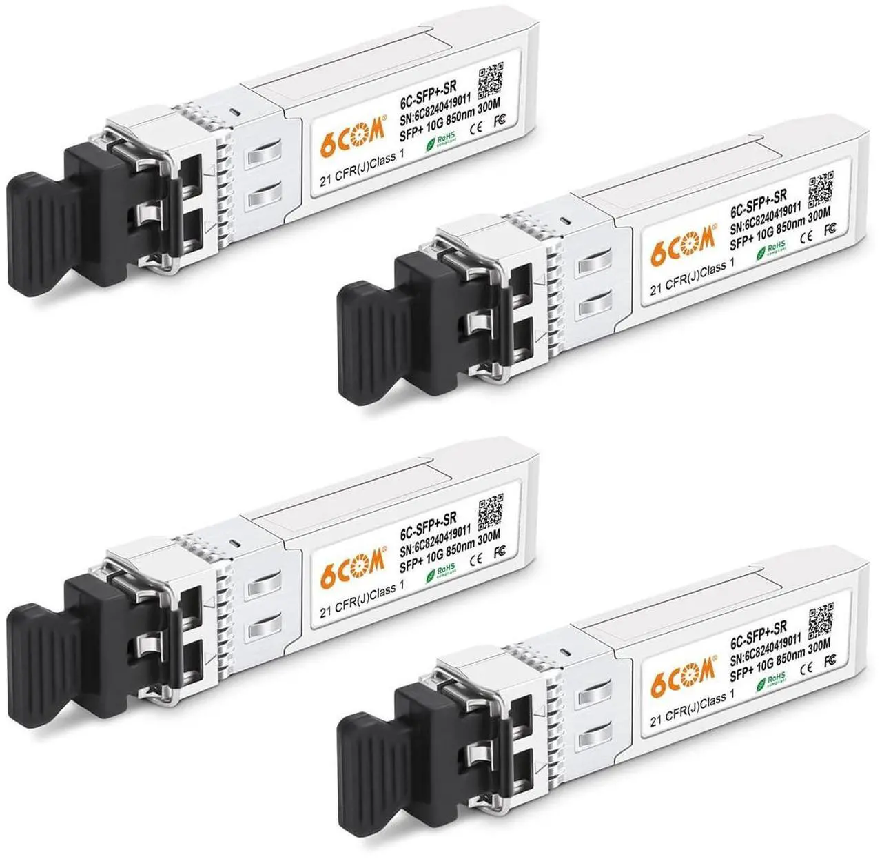Main image of 4Pack 10GBase-SR SFP+ Transceiver, 10G 850nm Multimode Module up to 300M, Compatible for Cisco SFP-10G-SR, Ubiquiti UniFi UF-MM-10G, Meraki MA-SFP-10GB-SR, D-Link, Netgear, Mikrotik, ZTE and More