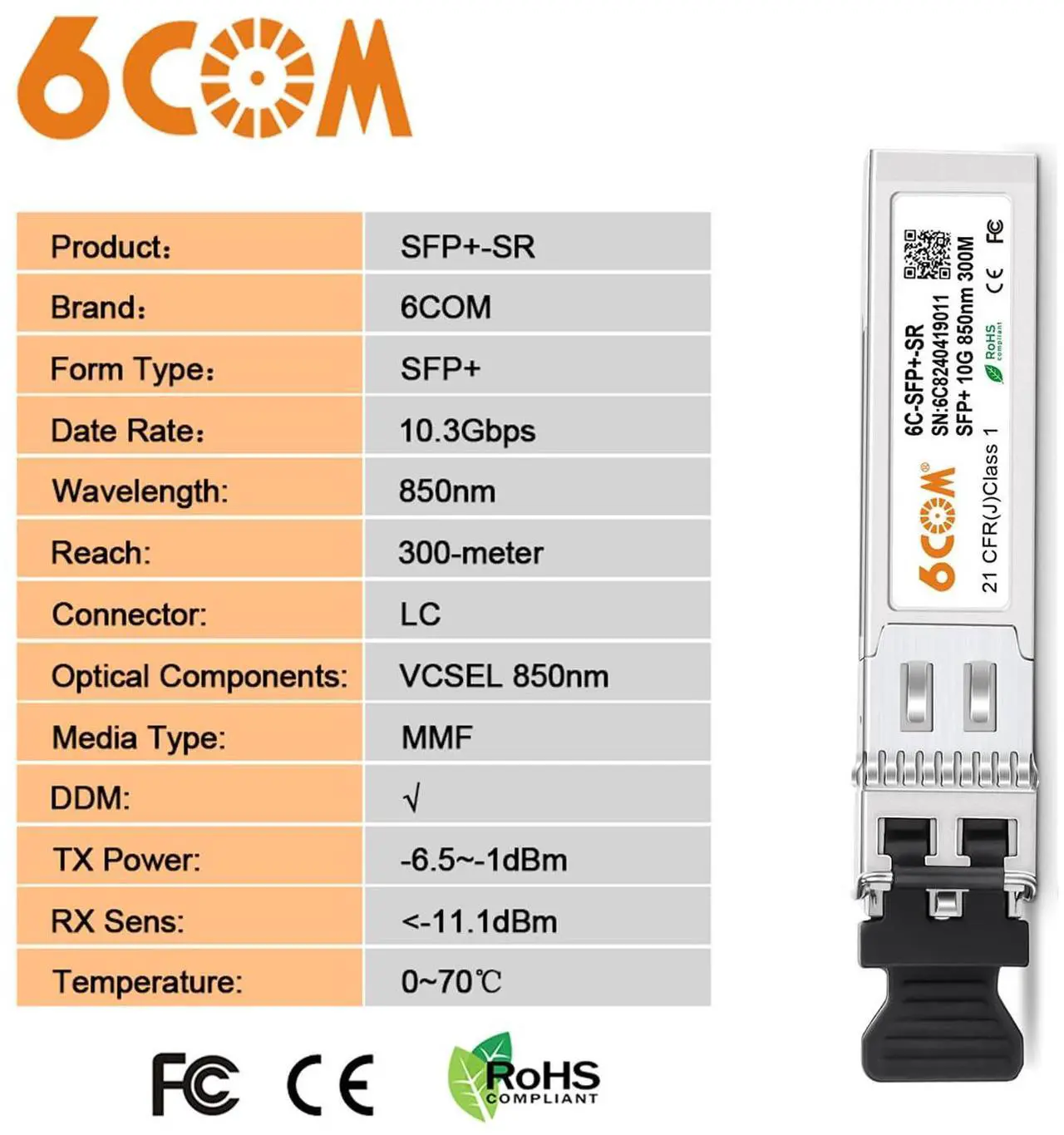 Alt view image 4 of 5 - 4Pack 10GBase-SR SFP+ Transceiver, 10G 850nm Multimode Module up to 300M, Compatible for Cisco SFP-10G-SR, Ubiquiti UniFi UF-MM-10G, Meraki MA-SFP-10GB-SR, D-Link, Netgear, Mikrotik, ZTE and More