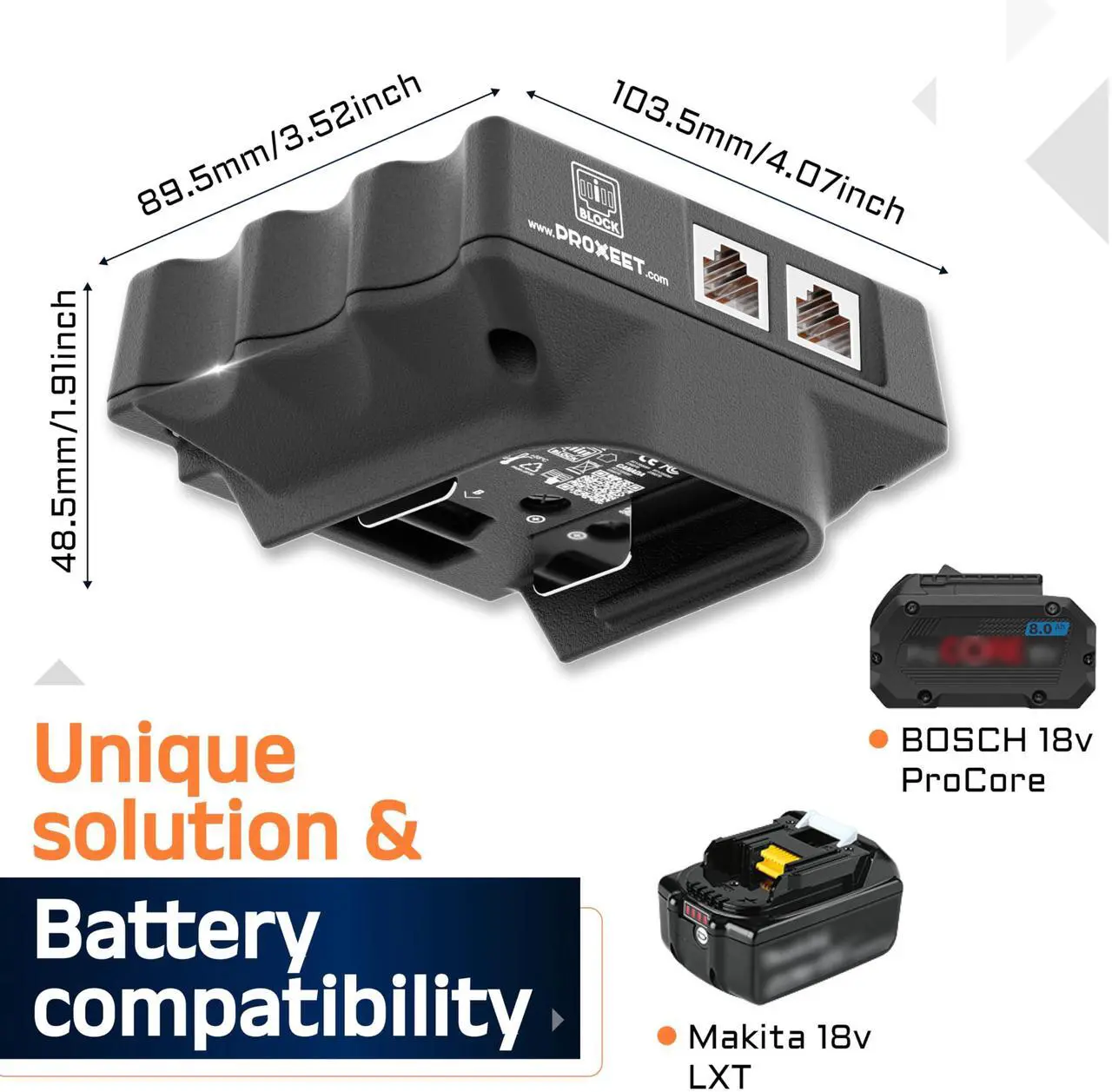 Alt view image 2 of 5 - Portable Passive 24v PoE Injector Compatible with Bosch/Makita Battery Feed | Battery Powered | 1 Gigabit Full Duplex passthrough | 25 watt Power Supply | Ethernet