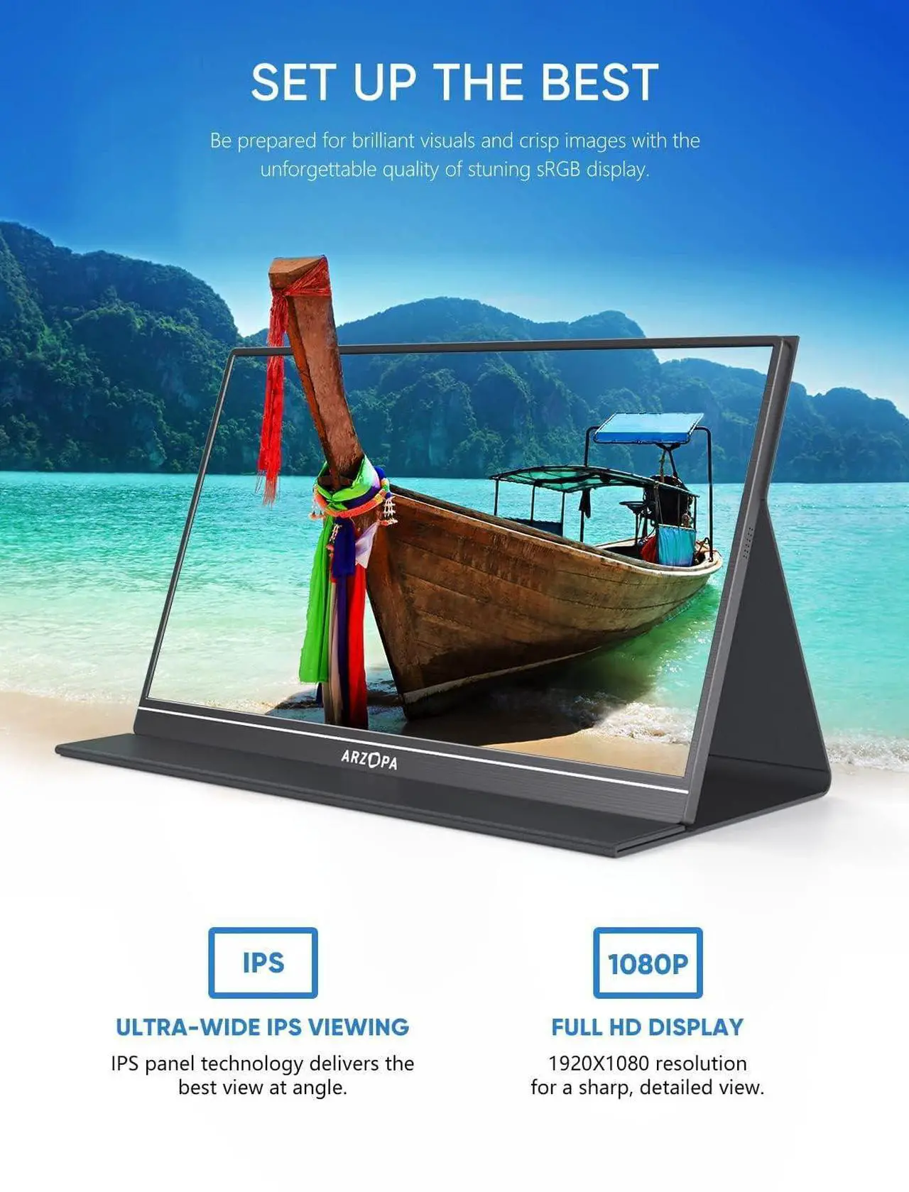Alt view image 3 of 5 - ARZOPA Portable Monitor, 15.6'' 1080P FHD Laptop Monitor USB C HDMI Computer Display HDR Eye Care External Screen w/Smart Cover for Mac Phone Xbox Switch PS5-S1 Table