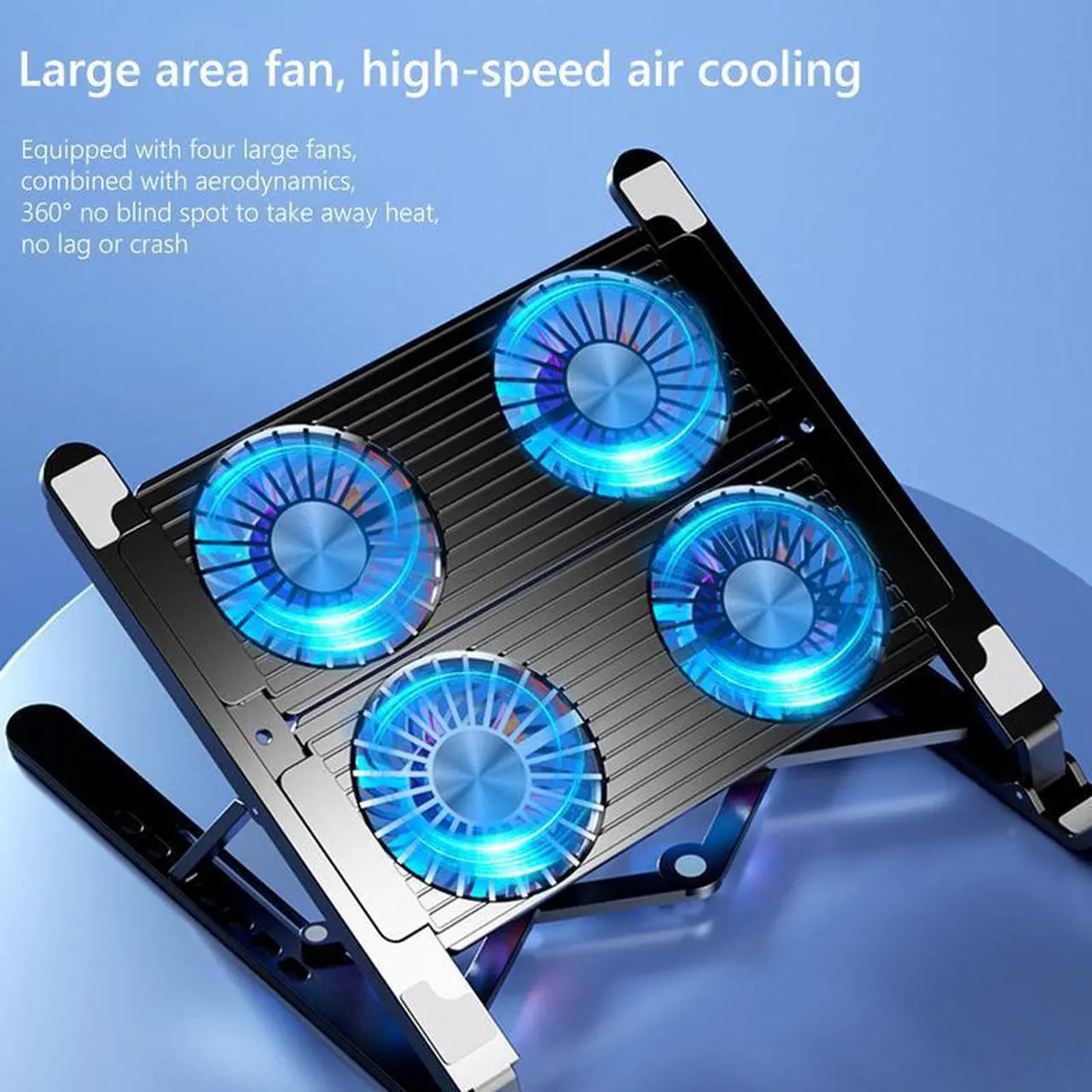 Alt view image 6 of 7 - Silver  Laptop Cooling Fan with 2/4 Fans Silent Gaming Laptop Cooler Fan RGB 7 Height Portable Laptop Holder for 11-17.3 Inch Laptops