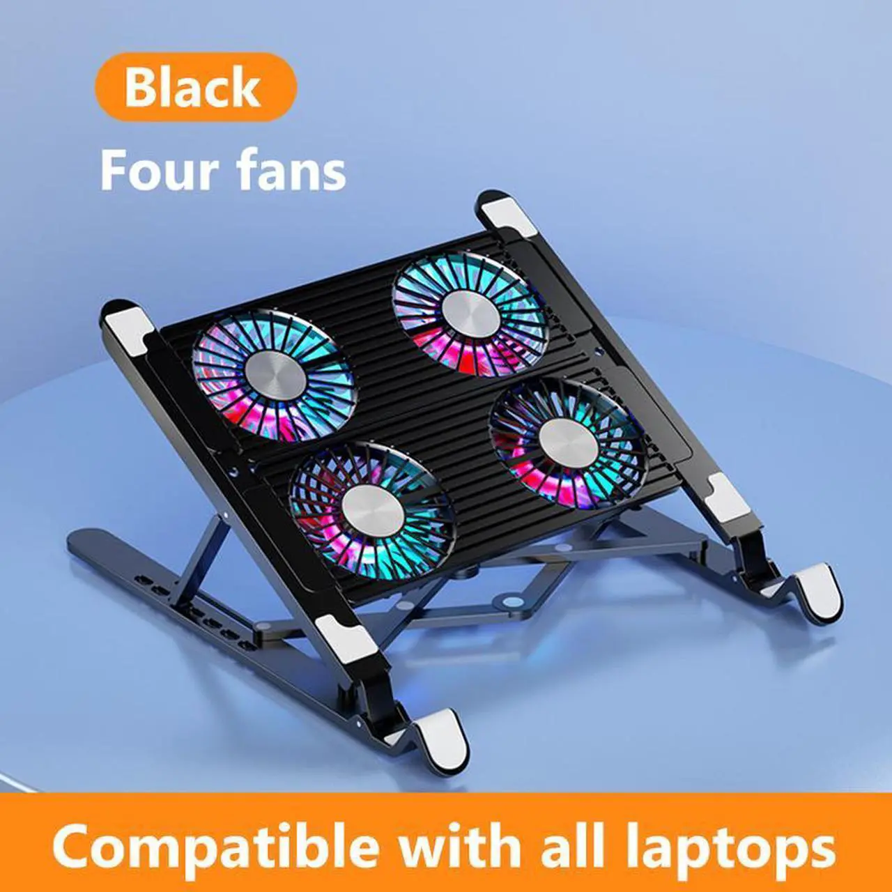 Alt view image 3 of 7 - Silver  Laptop Cooling Fan with 2/4 Fans Silent Gaming Laptop Cooler Fan RGB 7 Height Portable Laptop Holder for 11-17.3 Inch Laptops