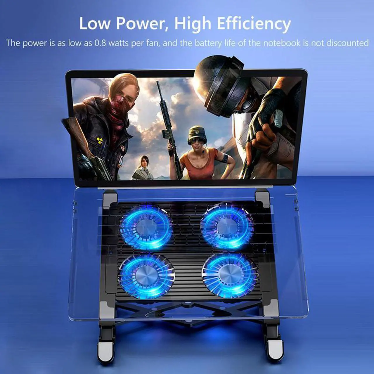 Alt view image 5 of 7 - Silver  Laptop Cooling Fan with 2/4 Fans Silent Gaming Laptop Cooler Fan RGB 7 Height Portable Laptop Holder for 11-17.3 Inch Laptops