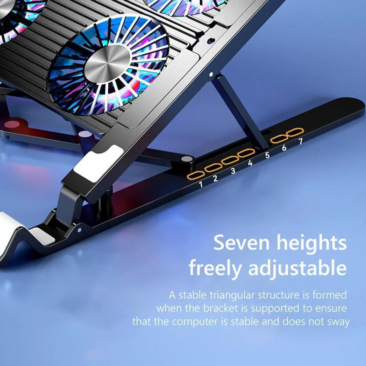 Alt view image 4 of 7 - Silver  Laptop Cooling Fan with 2/4 Fans Silent Gaming Laptop Cooler Fan RGB 7 Height Portable Laptop Holder for 11-17.3 Inch Laptops