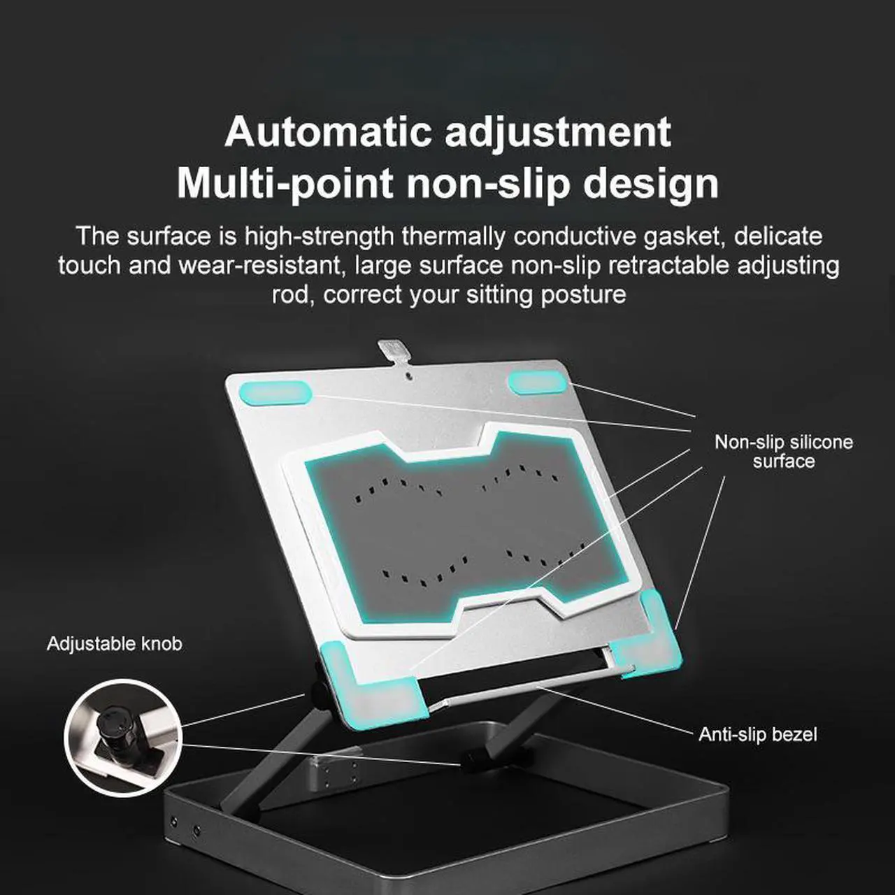 Alt view image 4 of 7 - Gold  Notebook Stand Holder Mini Dual Cooling Fans Non-slip Portable Foldable New Support Rack 10-17 Inch Durable Laptop Stand Base