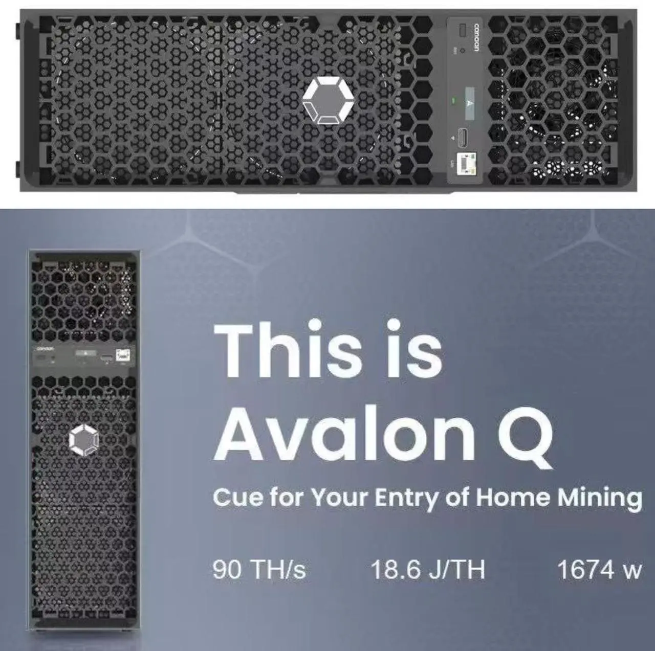 Alt view image 4 of 6 - Avalon Q New Canaan Avalon Q 90TH/s BTC Bitcoin Miner 1674W 18.6 J/TH Home Quite Miner with Original US Power Cord - in Stock
