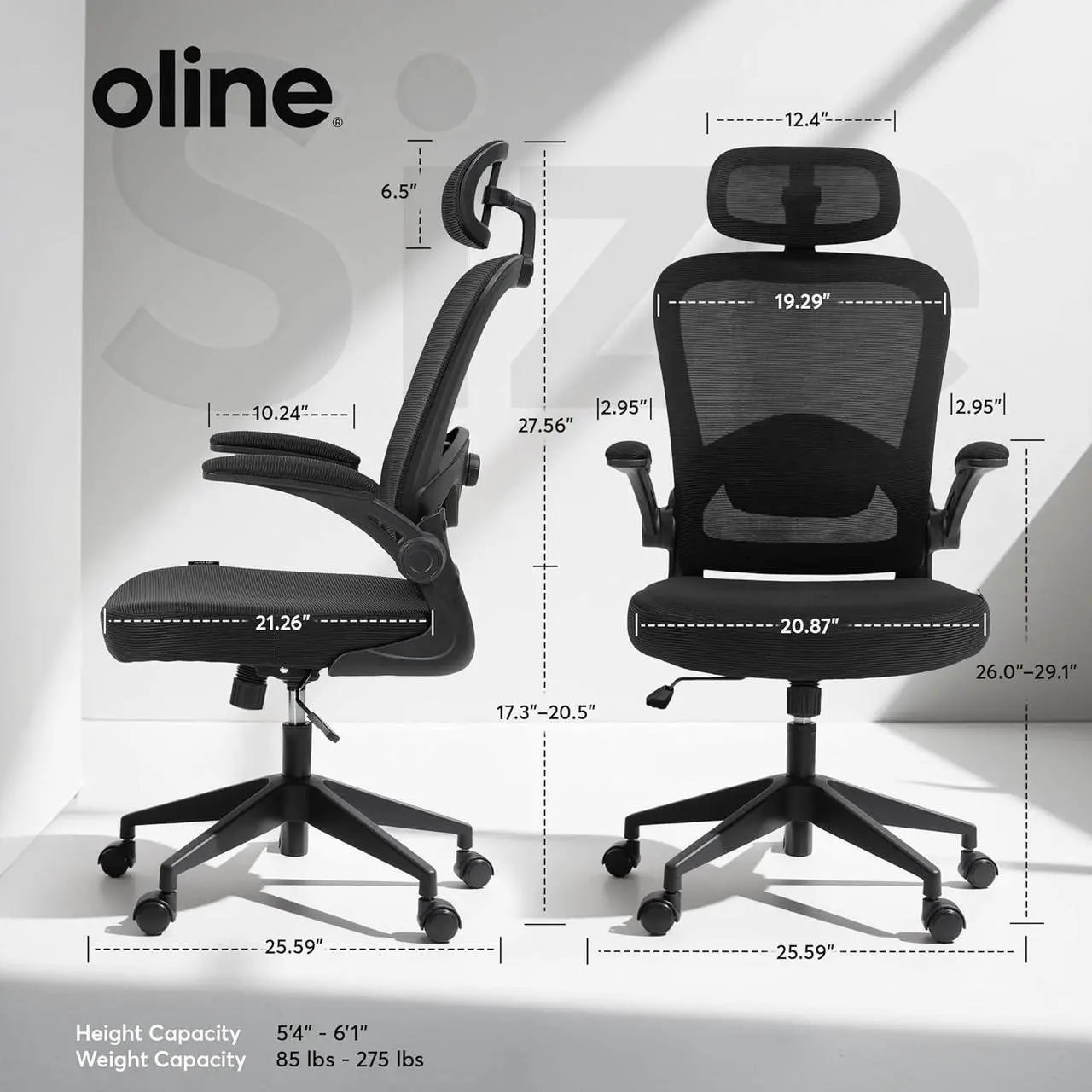 Oline ErgoAir Ergonomic Office Chair – Adjustable Lumbar Support, Flip-Up Armrests, Mesh Computer Desk Chair, Swivel Rolling Executive Gaming Chair for Home & Office (Beige) - Thumbnail 5