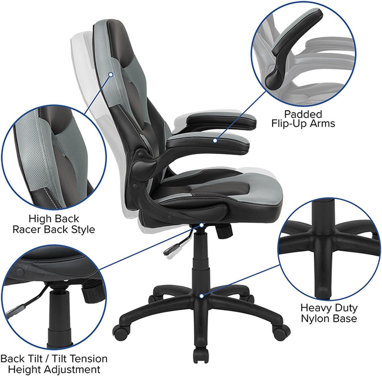 Alt view image 11 of 20 - Black Gaming Desk and Gray/Black Racing Chair Set with Cup Holder, Headphone Hook, and Monitor/Smartphone Stand
