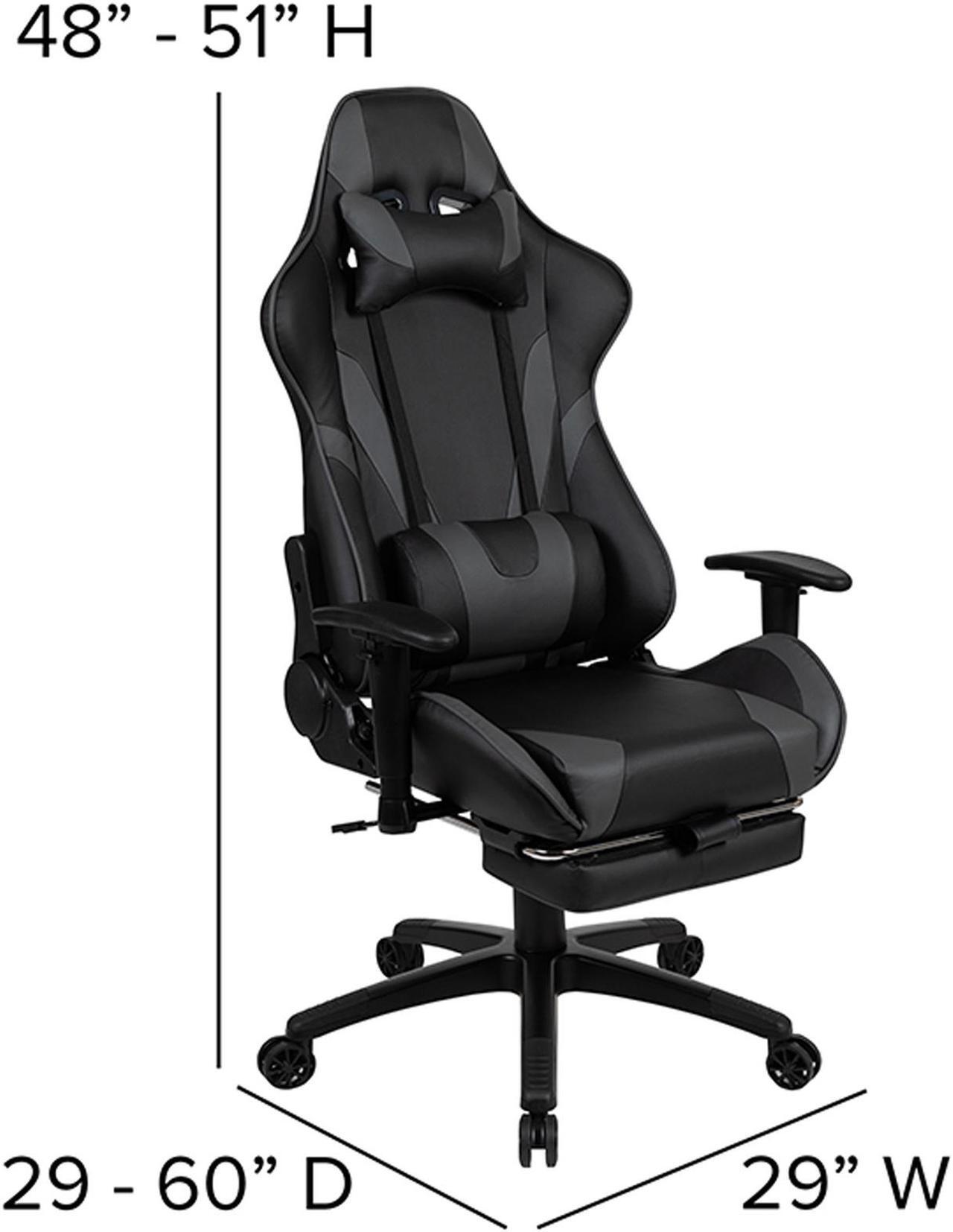 Alt view image 18 of 20 - Black Gaming Desk with Cup Holder/Headphone Hook and Monitor/Smartphone Stand & Gray Reclining Gaming Chair with Footrest