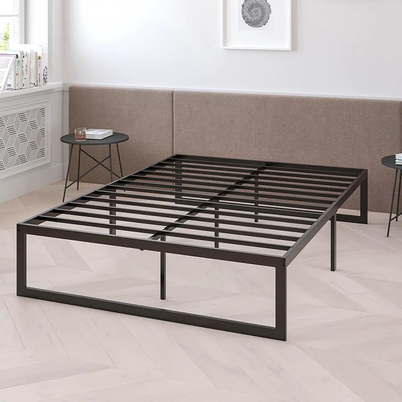 Alt view image 10 of 20 - 14 Inch Metal Platform Bed Frame with 10 Inch Pocket Spring Mattress in a Box (No Box Spring Required) - King