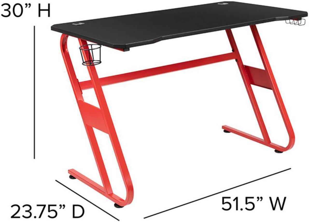Alt view image 20 of 20 - Red Gaming Desk and Black Reclining Gaming Chair Set with Cup Holder and Headphone Hook